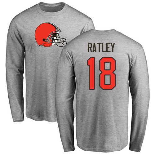 Men Cleveland Browns Damion Ratley Ash Jersey #18 NFL Football Name and Number Logo Long Sleeve T Shirt